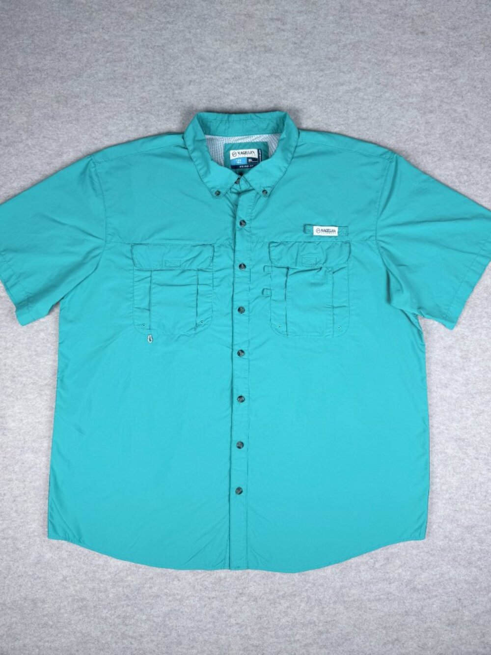 Magellan Outdoors Nylon Shirt Green Vented Fishing Short Sleeve MagWick Men's 2X